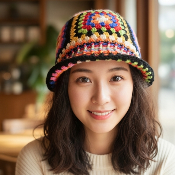 Balaclava Granny Square vintage hat handmade crochet - Picture 13 of 13